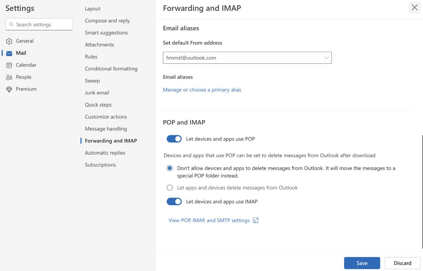 enable imap or pop in outlook web