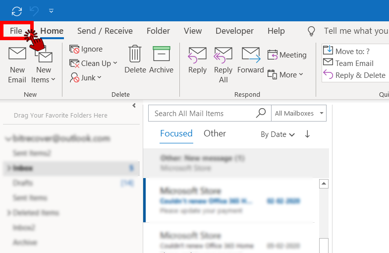 Click on Outlook File menu