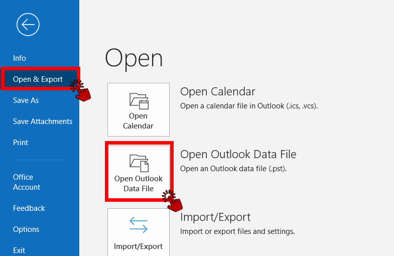 Outlook Open and Export option