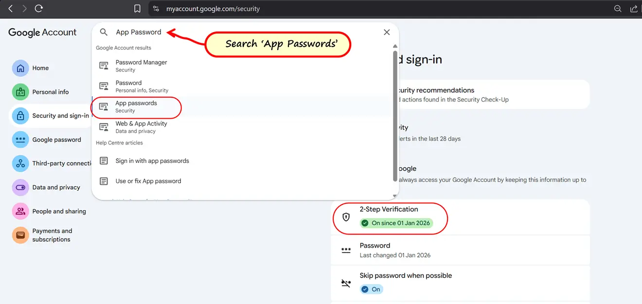 App Passwords Page