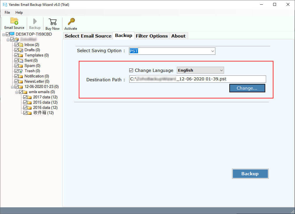 saving location for export yandex mail to pst