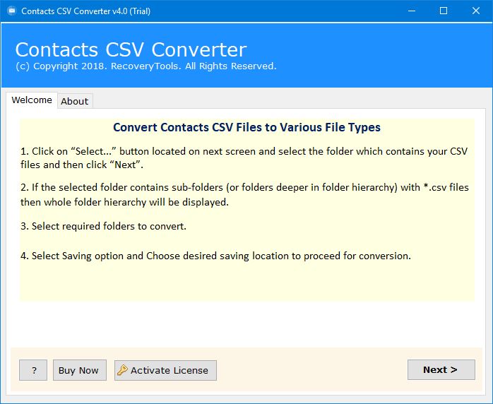 import csv contacts to vCard / vcf file