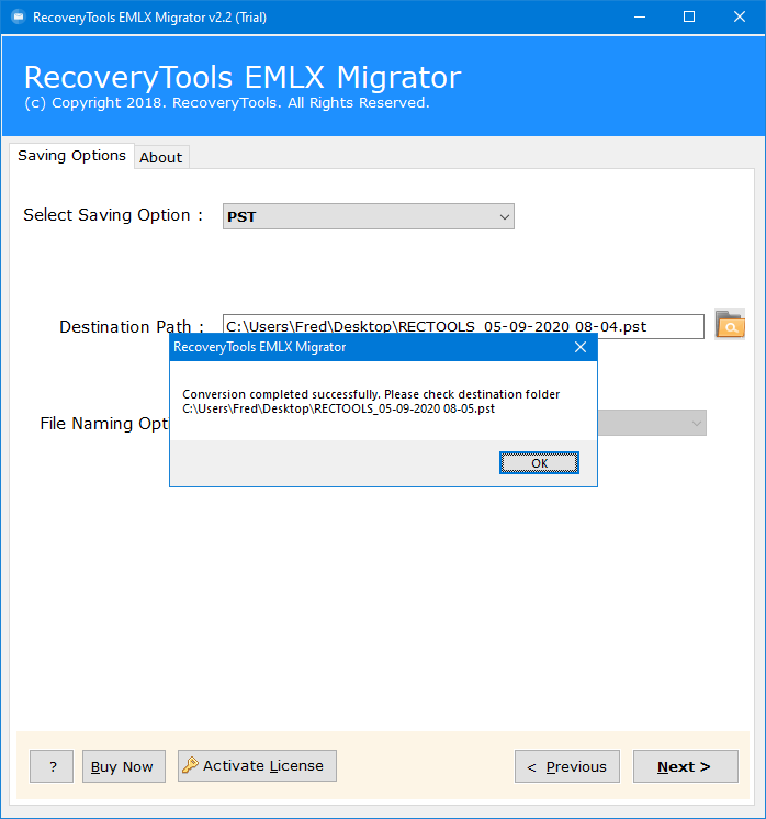 EML erfolgreich in PST 