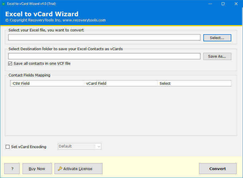 convert XLSX to VCF - converter