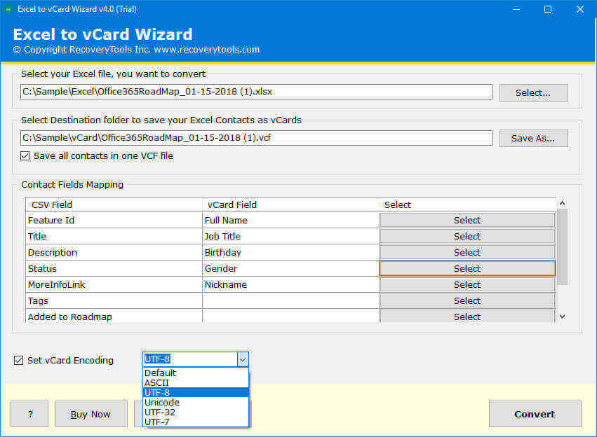 Select encoding format