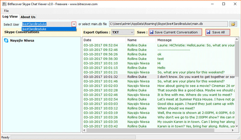 select skype chat viewer