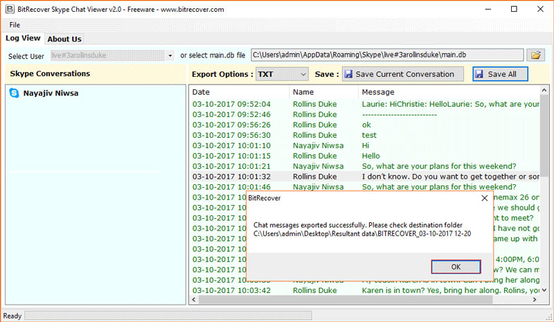 Skype chat logs
