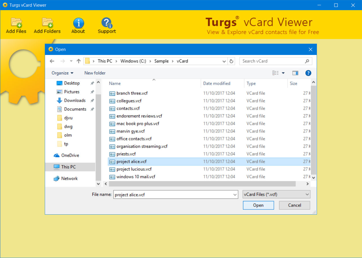 Open vCard source location files