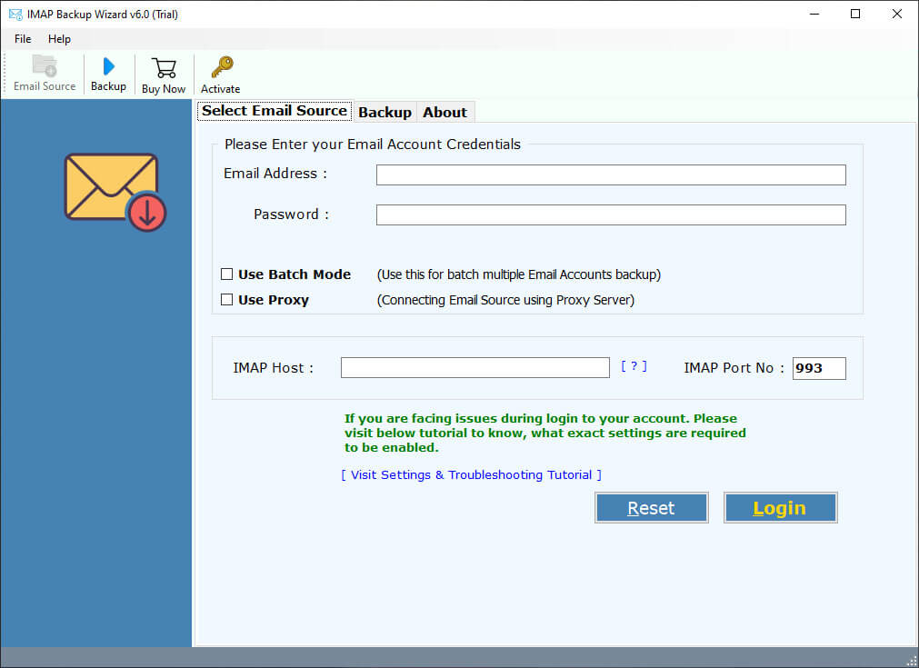 launch tool to export imap to csv file
