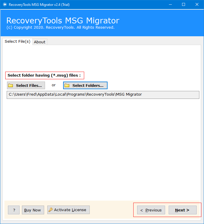 Импортировать папку MSG