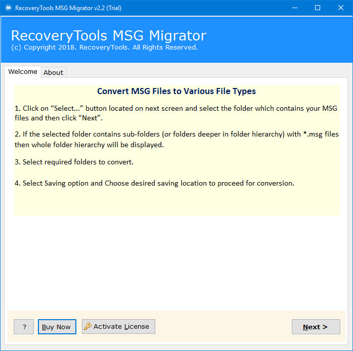 Start the tool to import msg to outlook mac