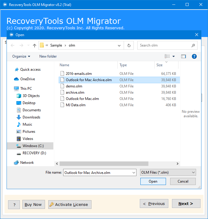 RecoveryTools OLM Migrator