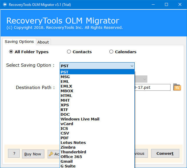 select olm saving file formats