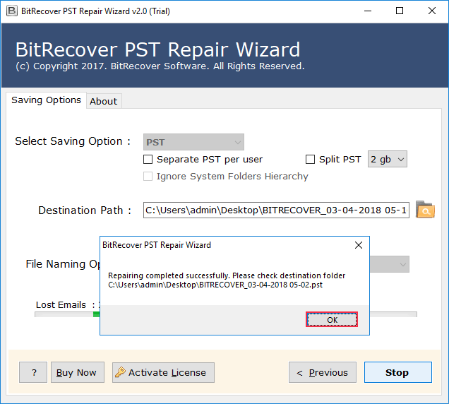 save the repaired file in PST