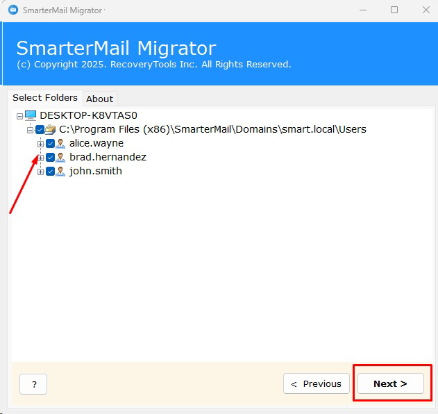 select smartermail mailboxes