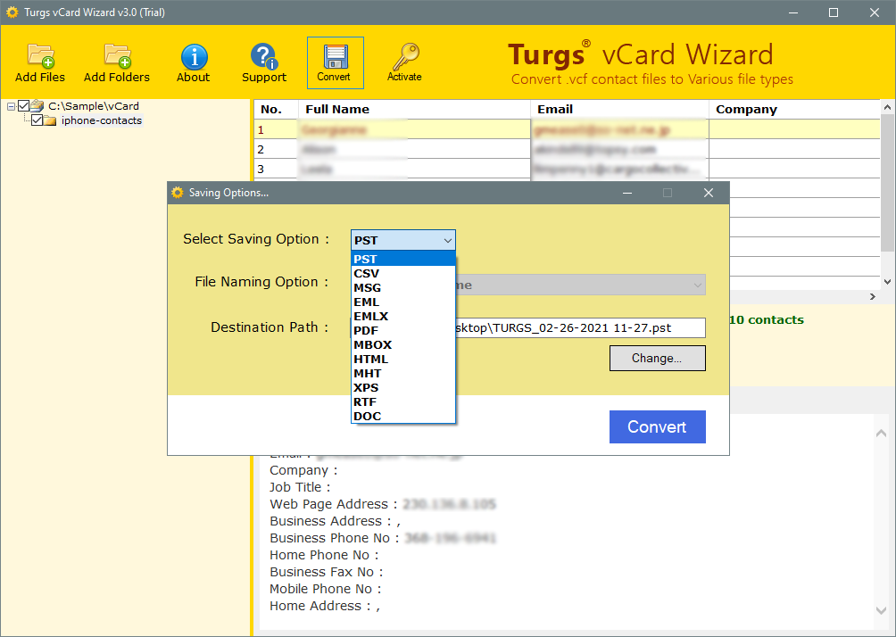 navigate to convert and select CSV