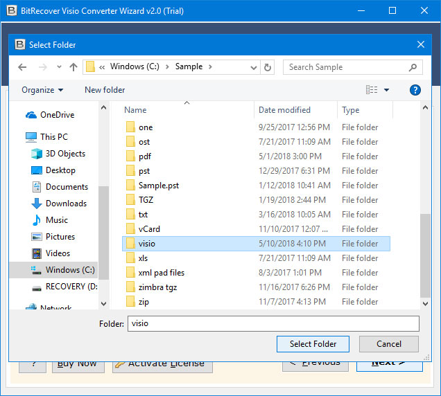 Select visio files from source