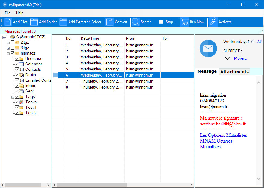 select the required Zimbra data