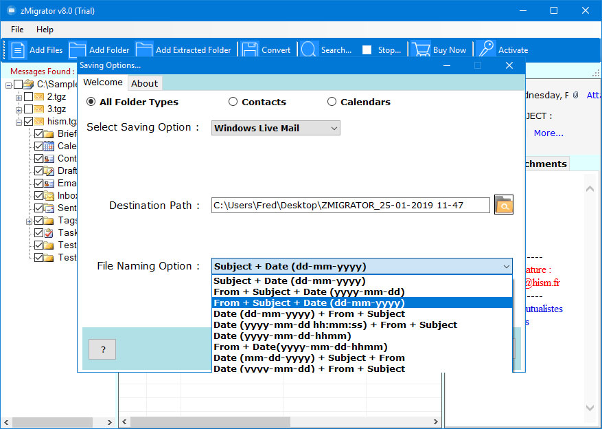 save the zimbra to windows live mail data