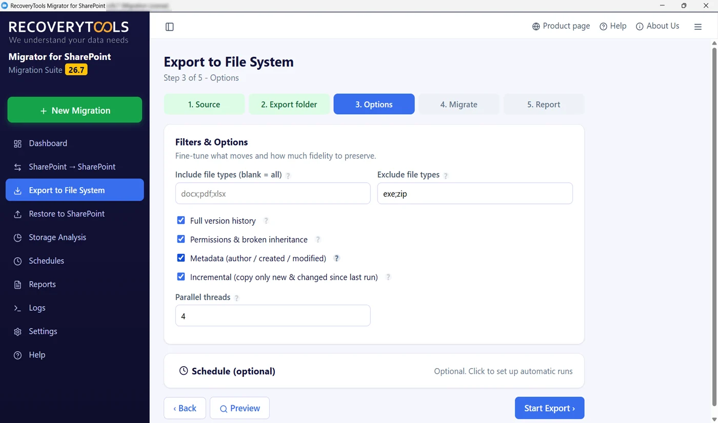SharePoint backup filters for file type, versions and permissions