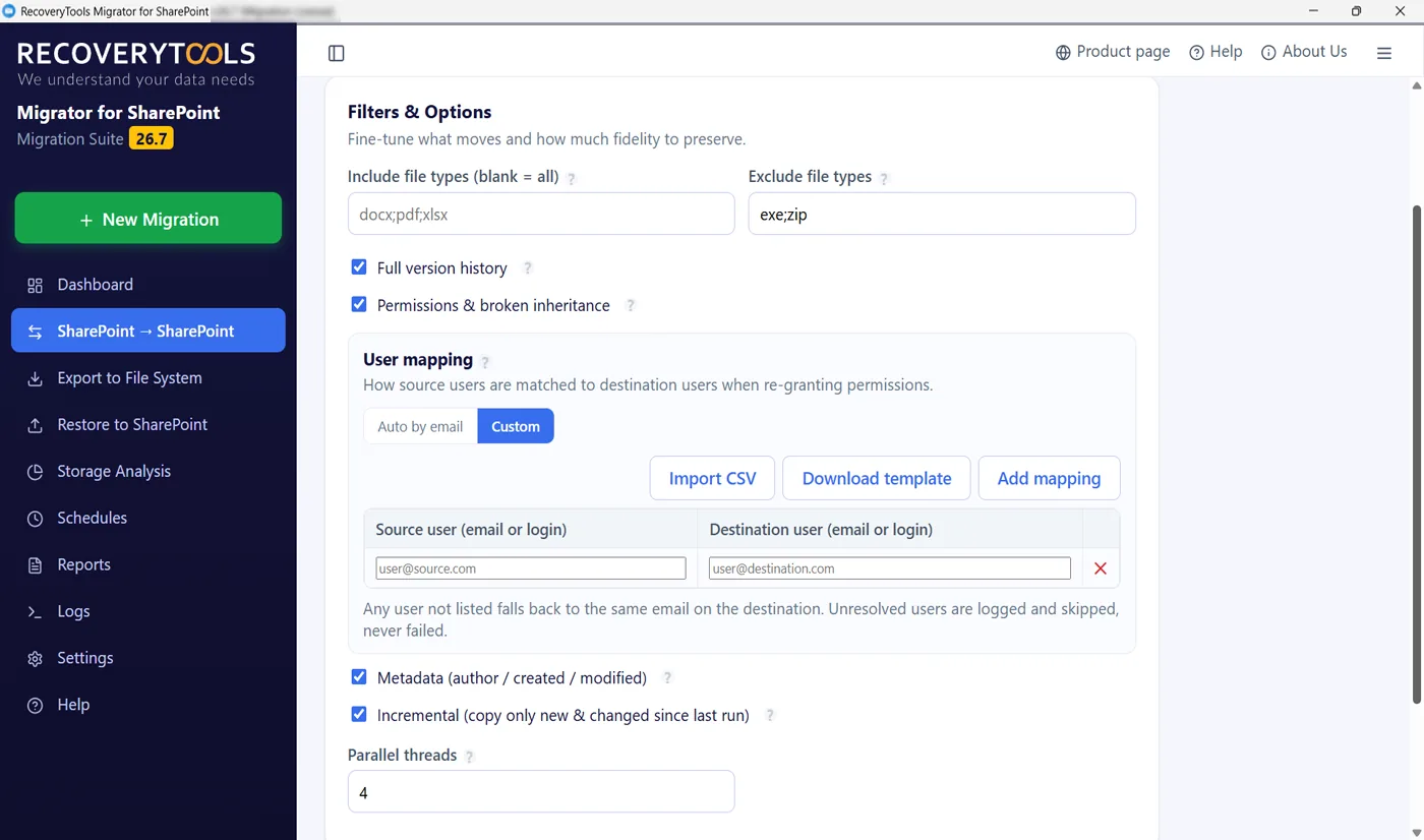 SharePoint migration user mapping loaded from a CSV