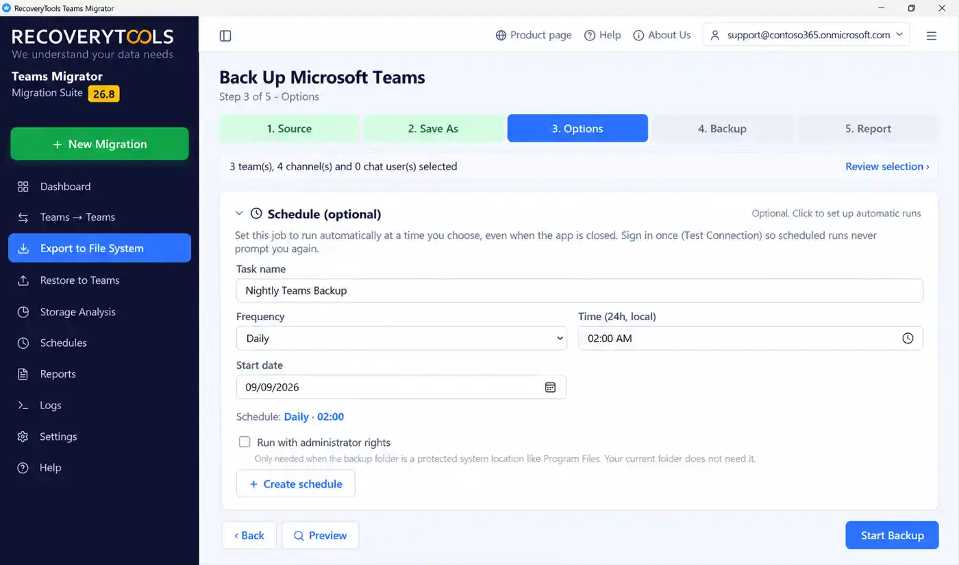 Microsoft Teams migration schedule panel